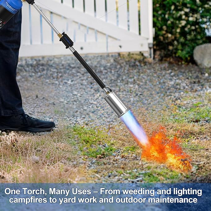 Weed Torch Propane Burner Blow Torch Weed Burner Flamethrower with Adjustable Flame and Ergonomic Anti-slip Rubber Handle for Weeding,Melting Ice,Charcoal Starter(Fuel Cylinder Not Included)