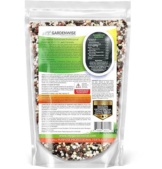 Gardenwise TurboGreen: Premium Lawn Fertilizer with Iron - Advanced Nitrogen & Iron-Rich Formula for Lush Growth | Eco-Friendly Grass Fertilizer for Spring & All Seasons | Slow-Release (4 QUARTS)