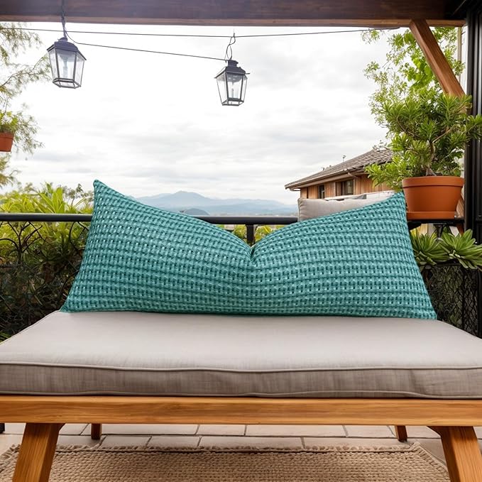 Kevin Textile Outdoor Waterproof Throw Pillow Covers 14x36 Inch Pack of 1 Boho Farmhouse Decorative Long Lumbar Cushion Covers for Garden Patio Tent Balcony Bench Couch Sofa, Teal