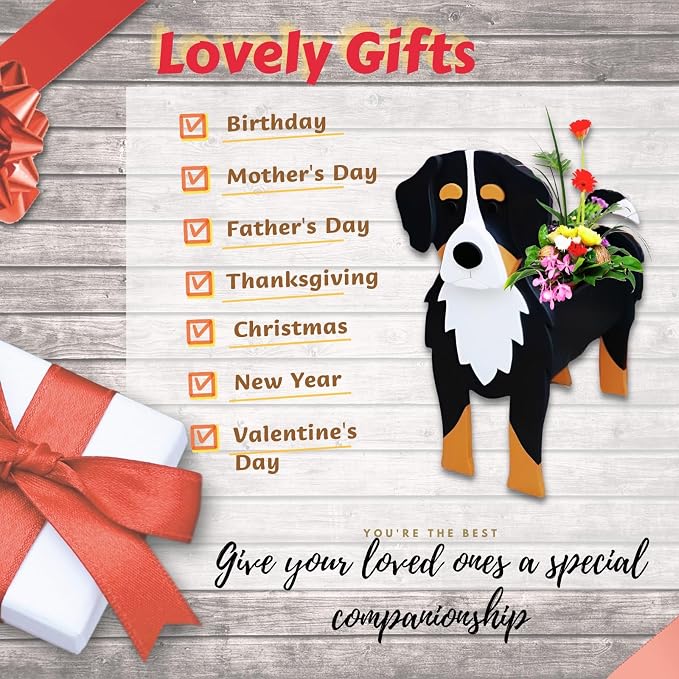 Bernese Mountain Dog Planter,Cute Large Dog Flower Pots,Gifts for Pet Lovers,Unique Animal Plant Pots,Office,Indoor Outdoor Garden Decor(9.84 * 7.3 * 17in)