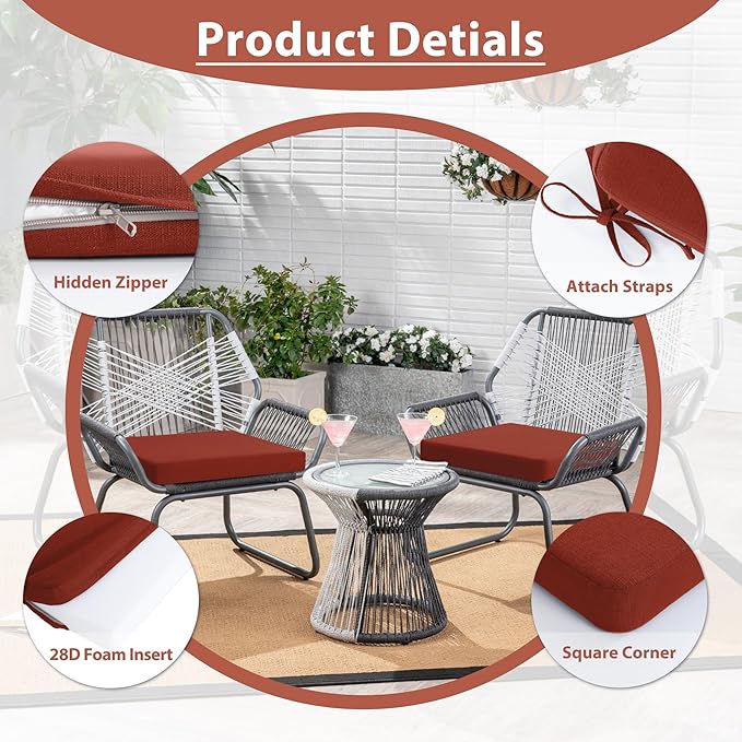 Favoyard Outdoor Chair Cushion Set of 4 Rainproof & Color Fade Resistant 19 x 19 x 2 in Square Corner Patio Furniture Cushions with Waterproof Hidden Zipper Attach Ties for Dining Table Chairs Seats