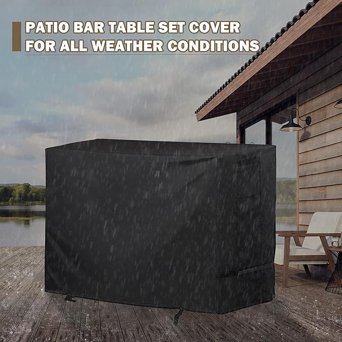 Patio Bar Table Set Cover for 55in Pub Height Bar Table & 2 Bar Stools, Outdoor Bar Height Table and Chairs Set Cover for 3 Piece High Top Patio Set