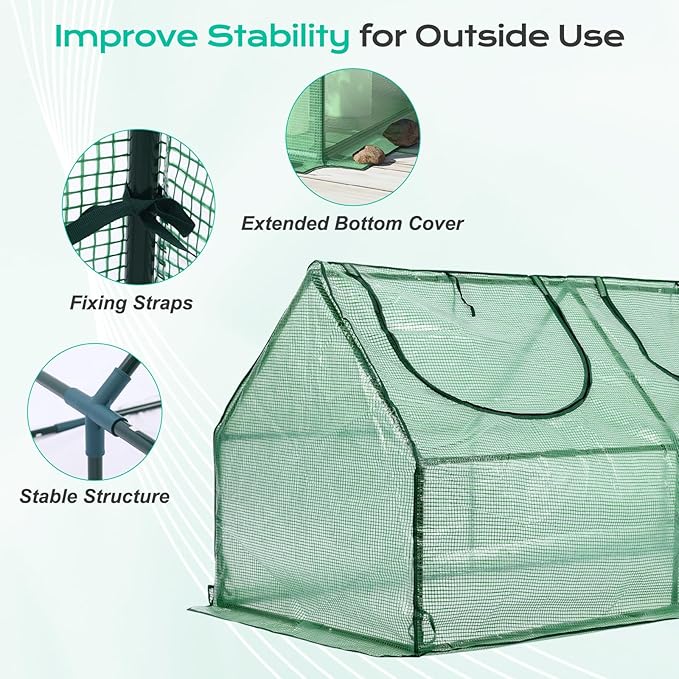 BPS 4x2x2 ft Mini Greenhouse with Green PE Cover UV-Protected Roll-Up Zipper Windows, Ideal for Indoor or Outdoor Use on Raised Garden Beds