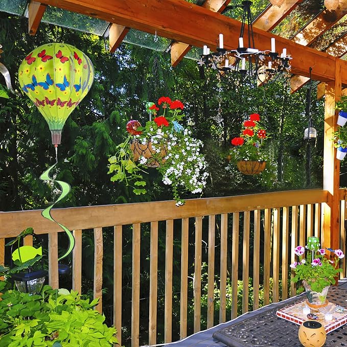 2Pack Hot Air Balloon Wind Spinner Garden Windmills and Spinners Decorations Large Outdoor Hanging Decor Lawn Yard Windsock Ornaments Colorful Butterfly Wind Hanging Ornaments