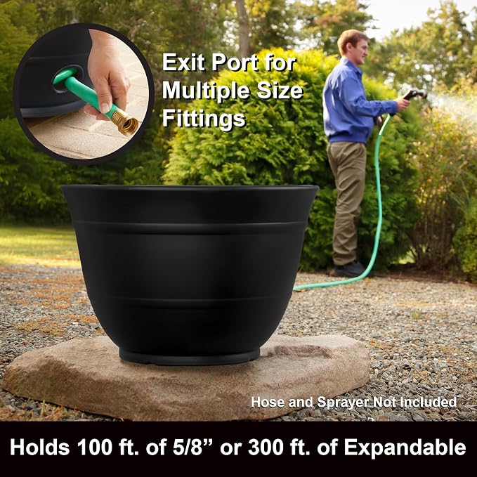 Liberty Garden 1924-N Matte Black High Density Resin 100' Garden Hose Pot