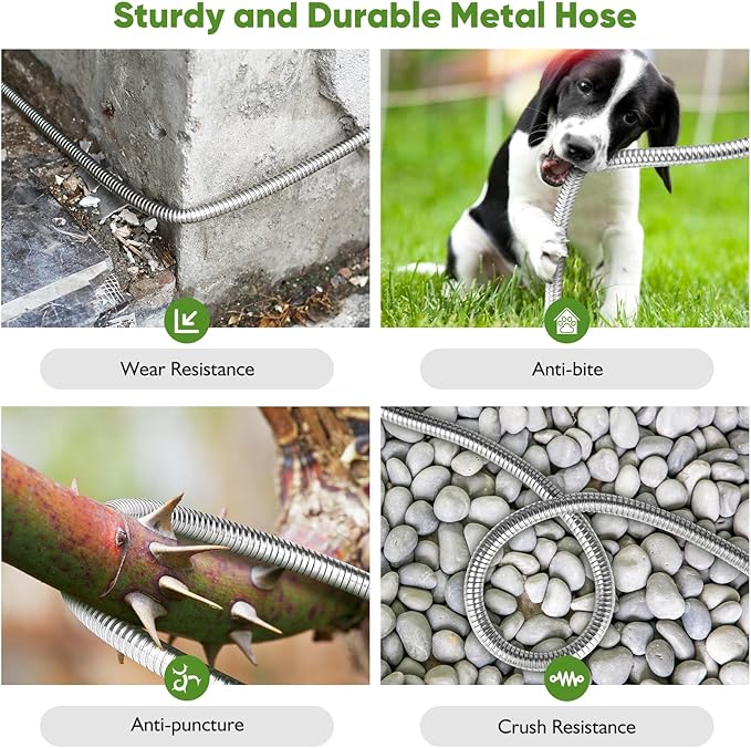 Garden Hose Metal 125FT, Stainless Steel Heavy Duty Water Hose With 10 Function Nozzle, No-Kink, Tough & Flexible, Sturdy and Lightweight, Rust Proof for Yard, Outdoor, RV