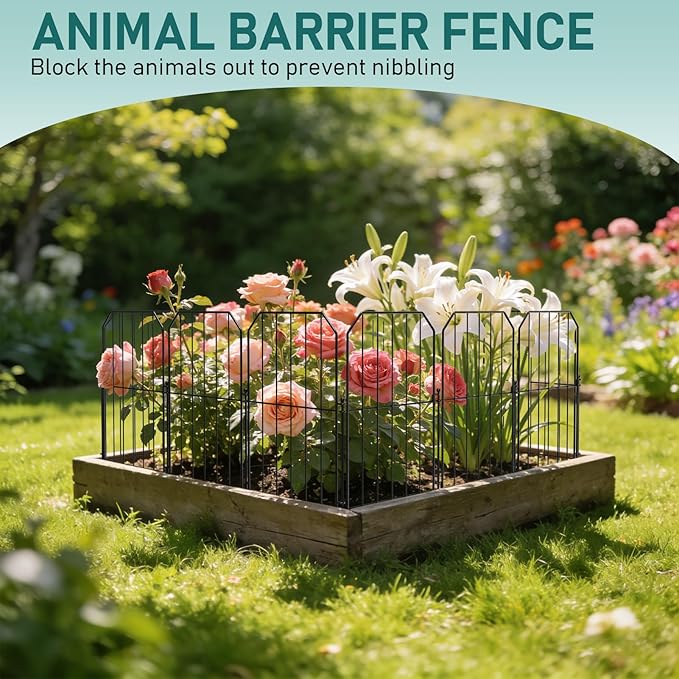 Goovilla Garden Fence, Total 10ft(L) x 24in(H) Garden Fencing Animal Barrier, 10 Pcs Rustproof Metal Wire No Dig Fence Panels, Black Decorative Garden Fences and Borders for Dogs, Flower Bed, Patio