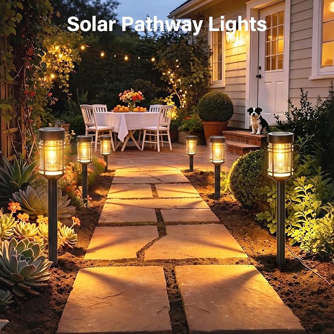 Ollny Solar Pathway Lights Outdoor 6 Packs, Solar Garden Lights IP65 Waterproof, LED Solar Powered Path Light Auto On/Off, Landscape Lighting for Yard Walkway Driveway Porch Outside Decor