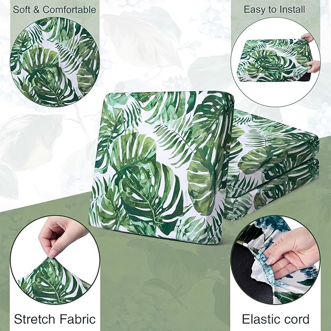 Newwiee 12 Pcs Patio Stretch Outdoor Cushion Covers Sofa Couch Cover Replacement Couch Slipcover Sofa Seat Chair Porch Patio Furniture Protector, Flexibility Washable (Green,Tropical Monstera)