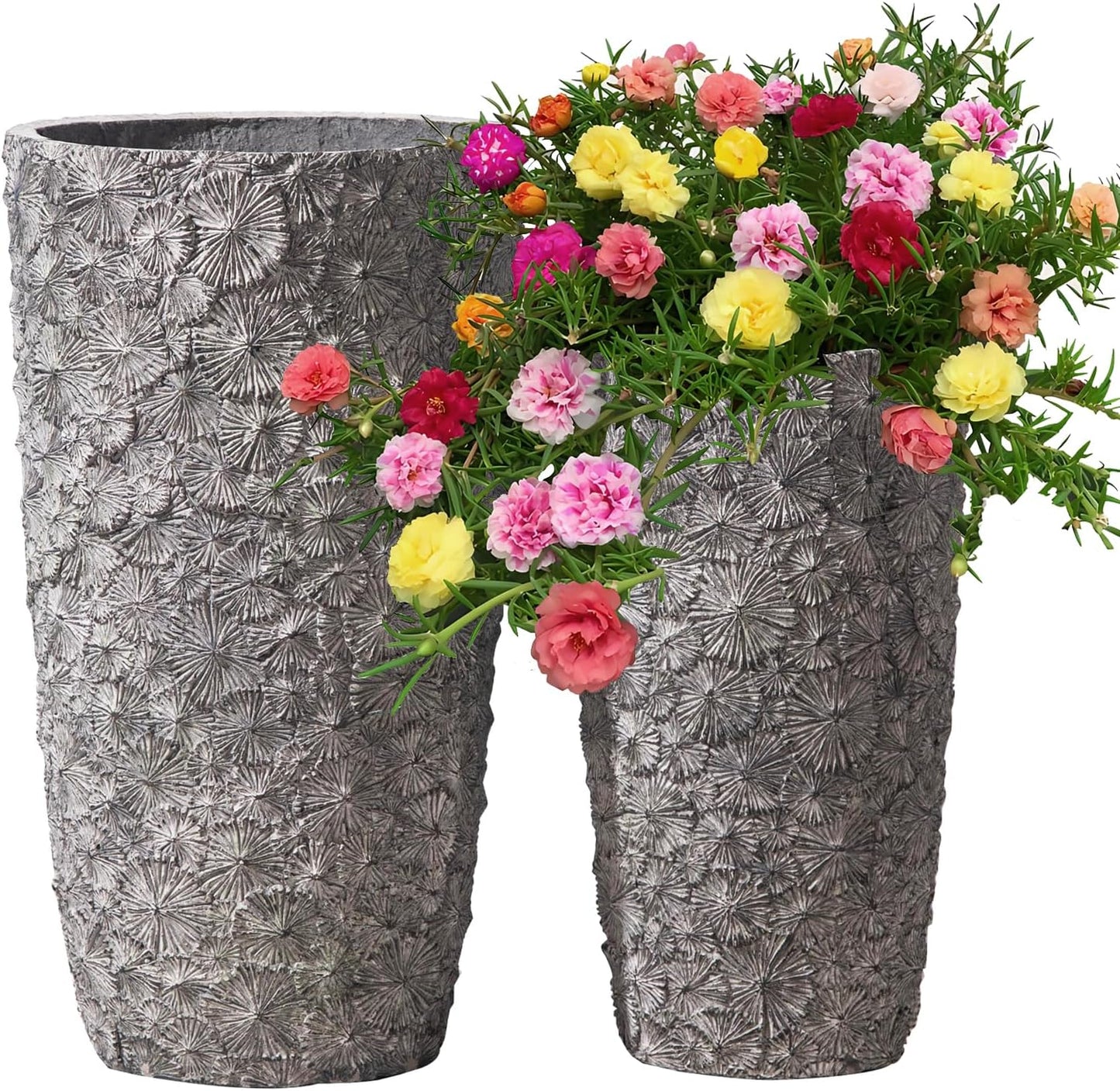 Yundu 16 & 20 inch high Concrete Plant pots Set of 2. Flower pots with Drainage Hole. Tall planters for Indoor Plants, Large planters for Outdoor Plants, Such as Garden, Patio and Front Porch Decor.