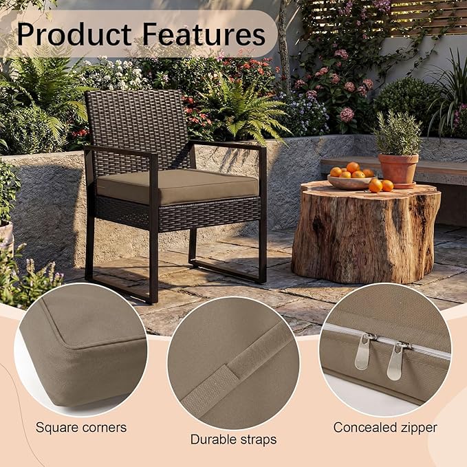 DoubleFill 1 Pcs Outdoor Ottoman Cushion 23"x19"x3" Waterproof Fade Resistant Outdoor Footstools Cushion Removable Patio Ottoman Cushions with Adjustable Fixing Strap for Stool (Light Brown)