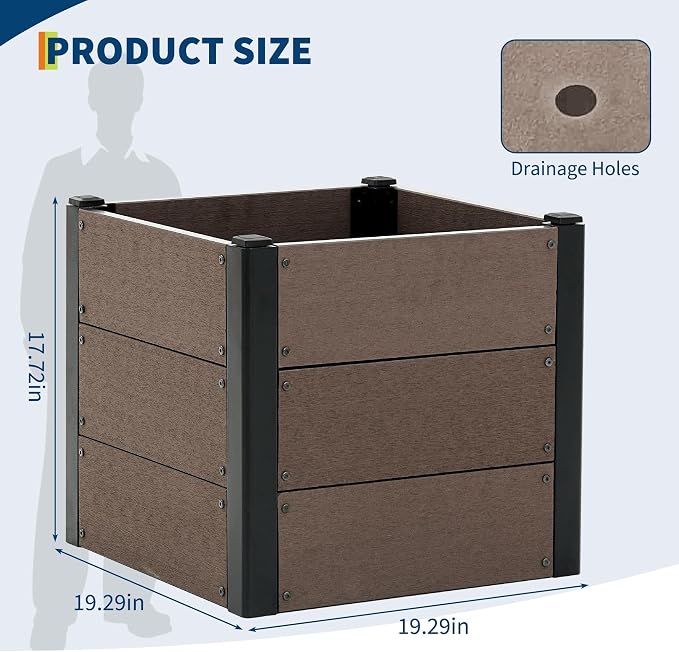 Garden Raised Bed, 19*19*18in Deep Root Planter Box for Patio, Outdoor Herb with Bottom, Vegetable, and Flower Gardening - Durable Wooden Style Planter Box for Easy Mobility and Clearance