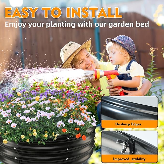TBMLC 60" Round Galvanized Steel Fire Ring Pit for Backyard,Camping,Bonfire; Round Steel Raised Garden Bed Kit,Metal Raised Garden Box for Outdoor Gardening and Planting (5x5x1FT)