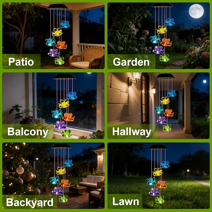 7-Color Light Changing Bee Solar Lights for Outside, Solar Lights Gifts for Father's Day, Solar Bee Wind Chimes Gifts for Women, Mom, Grandma, Garden Yard Lawn Outdoor Decor Mobiles
