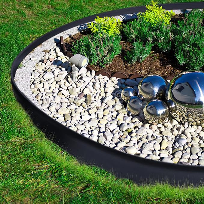 No Dig Landscape Edging 66FT, 4 Inch Plastic Edging for Landscaping with 200 Spikes, for Garden, Lawn, Flower Beds and Yard, Black
