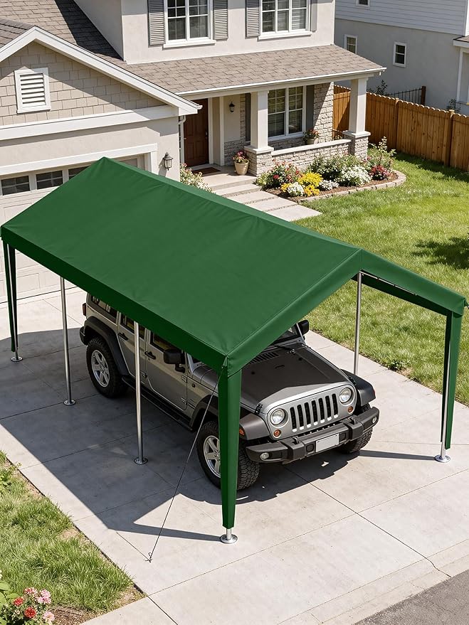 12 x 20 Ft Carport Replacement Cover, Heavy Duty Outdoor Car Tarp Canopy, Waterproof & UV Protected Tear Oxford Tarp with Ball Bungees (Frame is Not Included)