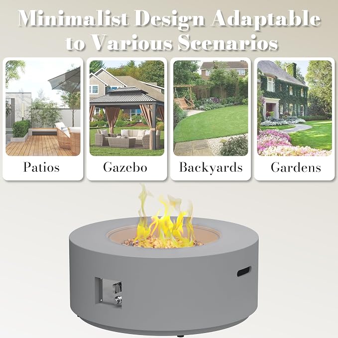 32.5 Inch Propane Fire Pit Table, 50,000 BTU Round Patio Fire Pit Table Outdoor, CSA Certified, Stainless Burner with Steel Lid, Waterproof Cover & Lava Rocks, for Garden Backyard, Gray