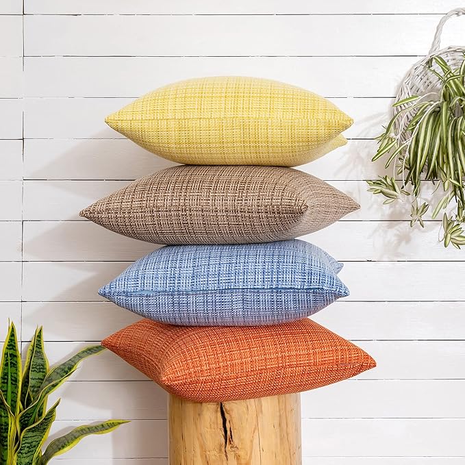 MIULEE Outdoor Waterproof Throw Pillow Covers Decorative Farmhouse Water Resistant Cushion Covers for Tent Patio Garden Couch Sofa Pack of 2, 24x24 Inch Yellow