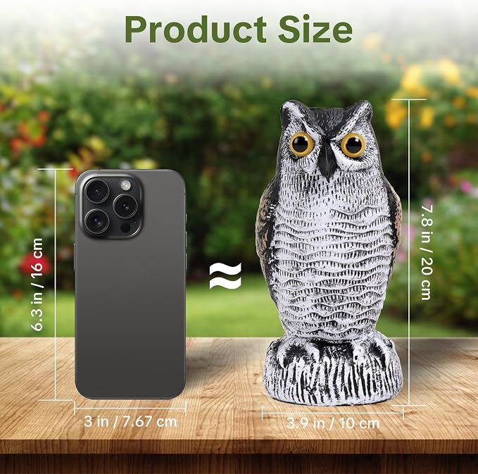 OFFO 2 Pack Fake Owl, Owl Statue for Garden and Yard Decoration, Weatherproof Plastic Outdoor Owl Decor for Porch Pool Patio Yard, 8-Inch Height, Round + Short Ear Owl