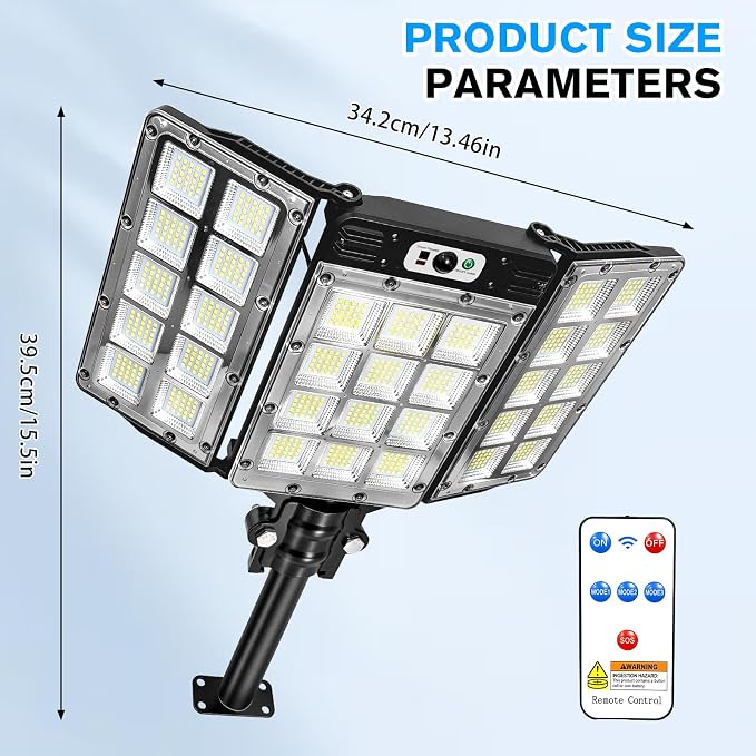270° Adjustable Solar Street Light, 800 LED Motion Sensor Solar Flood Light, 6000mAh Security Light with Remote Control, 3 Modes, IP66 Waterproof Wall Light for Yard, Garden, Driveway, Garage, Fence