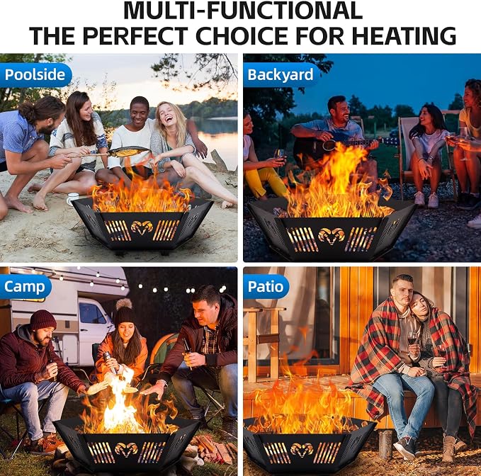 Portable Plug Fire Pit, 38.6"" Collapsible Fire Pit for Outdoor Wood Burning with Carry Bag, Folding Fire Pit for BBQ, Camping, Travel, Picnic, Backyard, Patio, black