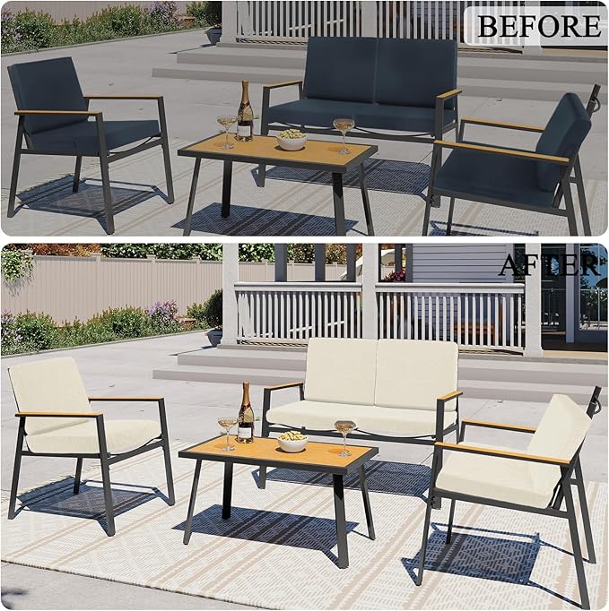 HEBE Stretch Patio Cushion Covers Set 8pcs,Waterproof Outdoor Couch Covers Replacement,Washable Reusable Seat Cushion Slipcovers for Patio Furniture Protector,Chair Cushion Cover