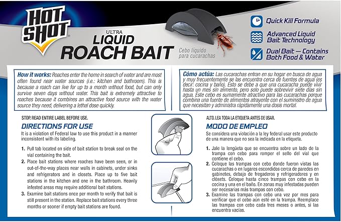 Hot Shot Ultra Liquid Roach Bait 6 Count, Kills In Hours, 1 Pack