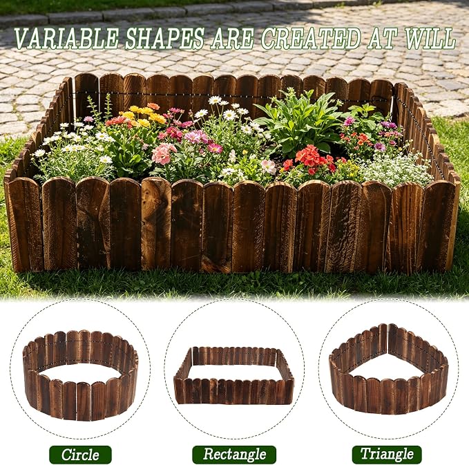 Wood Garden Edging 6 Pack 5.9" H × 47" L Flexible Wooden Garden Fence, Decorative Landscape Edging Border for Flower Beds, Lawns, Pathway, Yard