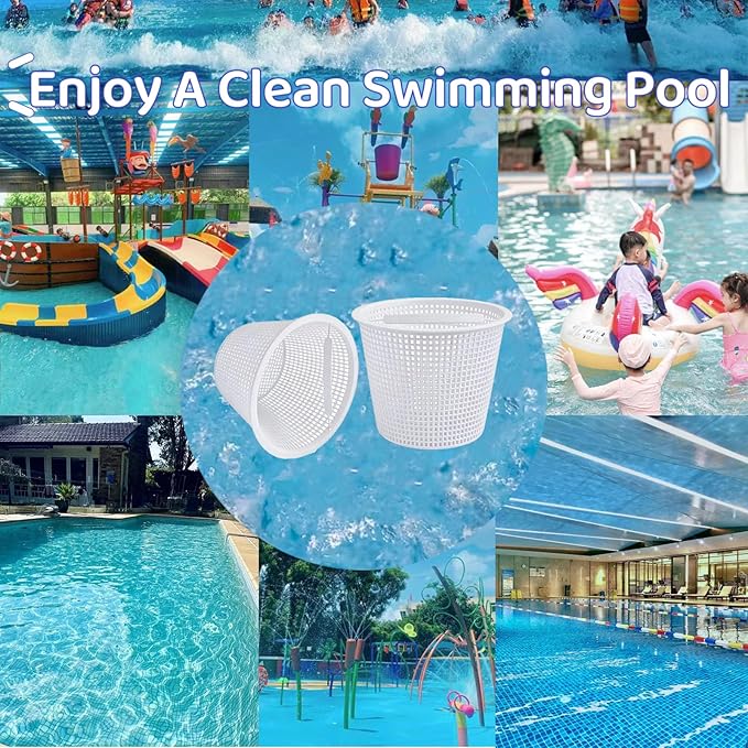 Pool Skimmer Basket 8 Inch Pool Filter Basket with Handle (Set of 2), Plastic Replacement Skimmer basket for Inground Pool Remove Leaves Debris, Fits Most Hayward Pentair Pool Skimmers (White)