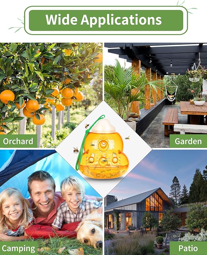 Wasp Trap, Bee Trap Catcher, Outdoor Hanging Wasp Trap, Non-Toxic Reusable Yellow Jacket & Hornet Catcher, Orange - 2 Pack, Safe and Easy to Use