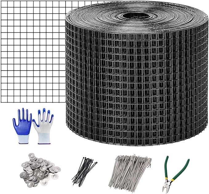 INCIKITI Critter Guard for Solar Panel Bird-Guard 6in x 100ft PVC Coated Pigeon Netting 1/2" Bird Mesh with 100 Fastener Clips, 20 Tie Wire, Cutting Scissor, Gloves, Pigeon Solar Panel Mesh for Bird
