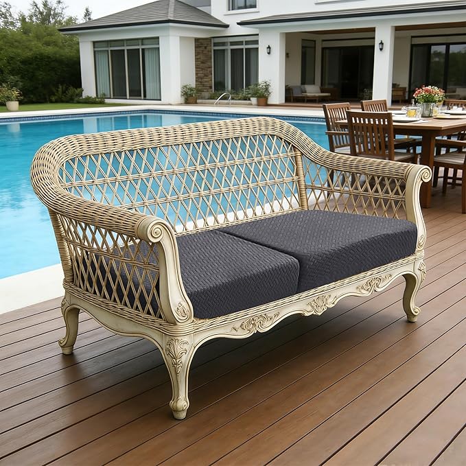 FORCHEER Dark Grey Waterproof Patio Cushion Covers for Outdoor Furniture 24-25inch Stretch Jacquard Outdoor Cushions Covers Set of 2 with Buckle Replacement Washable