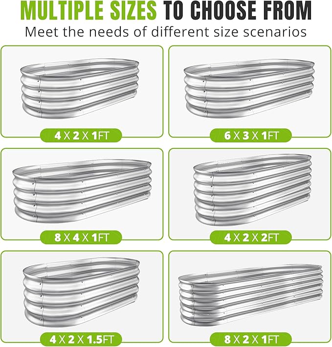 Sponvatt Raised Garden Bed - Outdoor Galvanized Raised Garden Bed Planter Boxes, Large Oval Metal for Gardening Planter Box Kit,Suitable for Vegetables,Herbs, and Flowers Silver (4x2x1Ft)