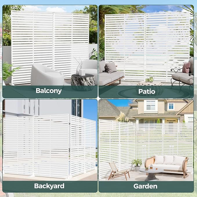 Privacy Fence Screen with Stand 6 Panel 72" H×47" W HDPE Decorative Privacy Panels with Stand, Air Conditioner Fence Panels, Privacy Screen for Outdoor Backyard, Balcony, Pool
