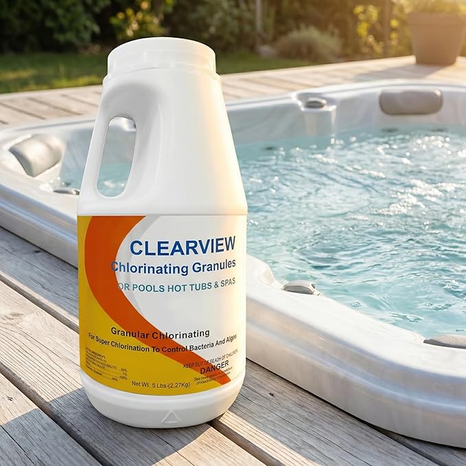 ClearView Chlorine Granules 5 Lbs for Swimming Pools, Pool Chlorine Shock Granular Sanitizer for Spas, Fast Dissolving Chlorinating Granules for Hot Tubs