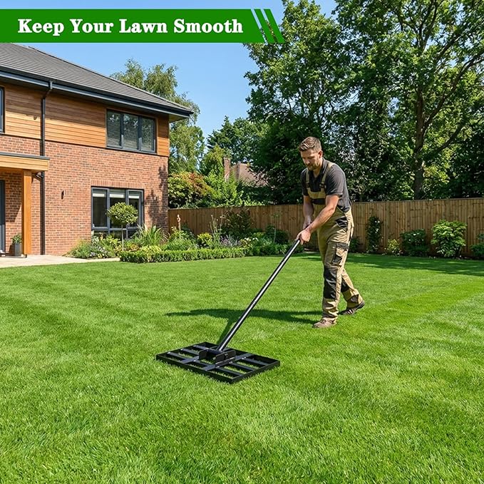 39" Stand Up Weed Puller Tool - Heavy Duty Detachable 3-Claw Weeder with Ergonomic Long D-Handle Lawn Leveling Rake 17x10 inch, Heavy Duty Ground Leveler for Soil, Sand