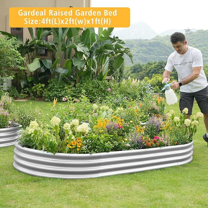 Gardeal Garden Galvanized Raised Garden Bed Kit - Metal Planter Box for Vegetables/Herbs/Flowers, Heavy-Duty Steel Outdoor Garden Box with Reinforced Edges