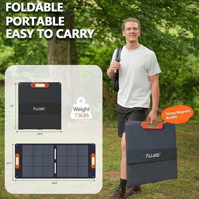 ALLWEI 100W Portable Solar Panel for 300/500 Power Station Solar Generator, 18V Solar Battery Charger with Adjustable Kickstand, Waterproof IP68 for RV Camping Trip Outdoor