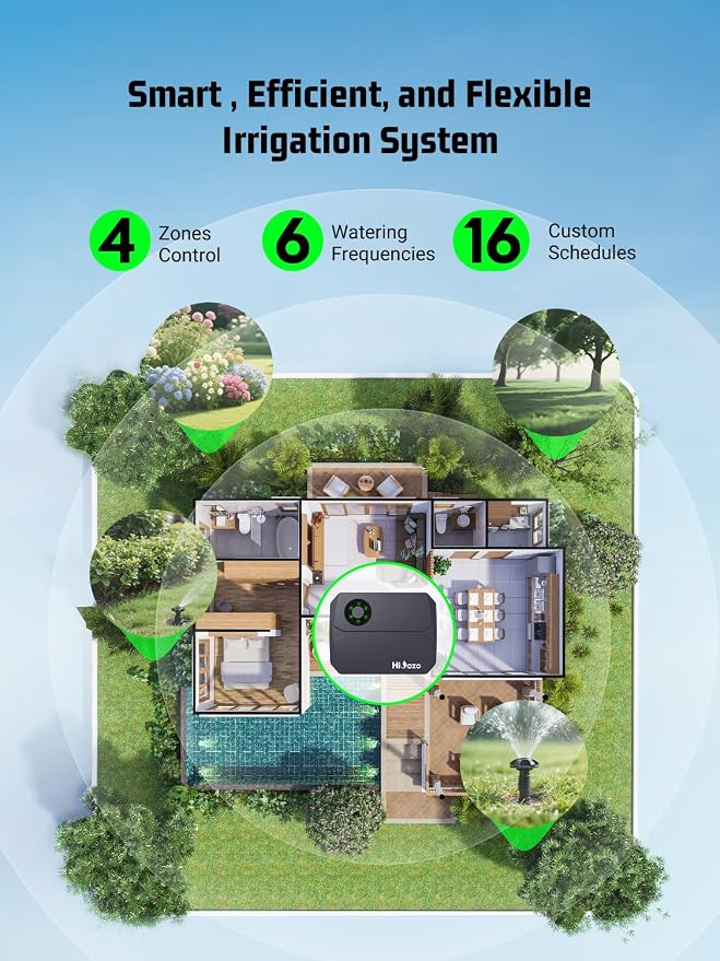 Smart Sprinkler Controller, 5G&2.4G Irrigation Timer Easy Use Free App, 4 Zone + 16 Plans, Save Water Auto Skip Rain, Freeze & Wind, 10 Minutes Install for Lawn Garden Yard
