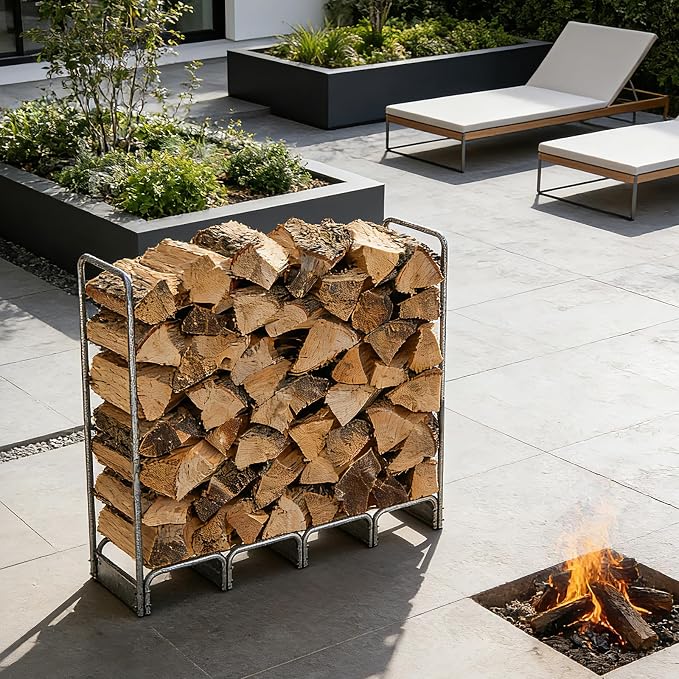 PeakPursuit 8FT Firewood Rack with 600d Oxford Waterproof Cover, Heavy Duty Indoor/Outdoor Steel Log Storage Rack - Wood Pile Holder Stacker Organizer for Fireplace, Patio, Fire Pit, Backyard