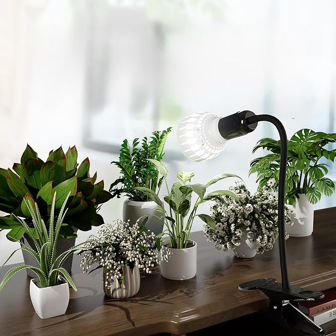 GooingTop Grow Light,12W (80Watts Equiv) 5000K White Full Spectrum LED Growing Lamp Clip on Desk for Indoor Plants,Bulbs Replaceable & Non-dimmable