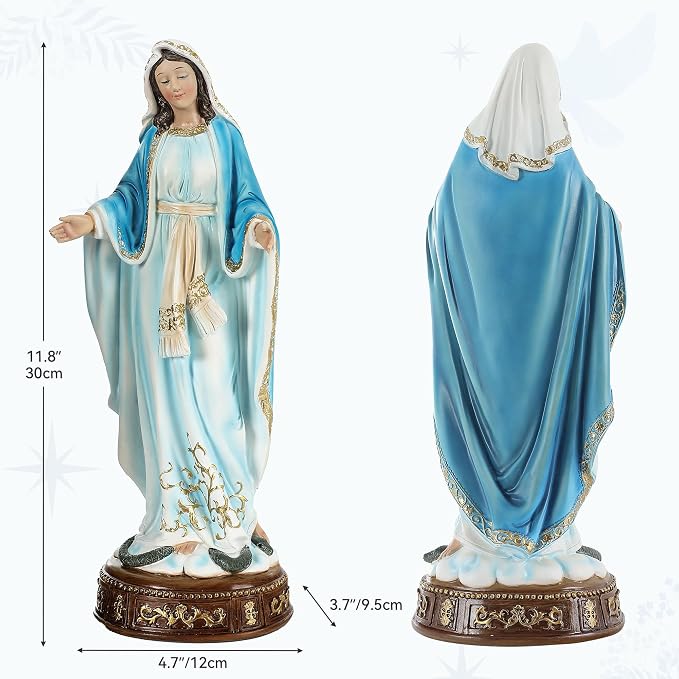 12" H Virgin Mary Staue Catholic, Blessed Mother Mary Statue, Our Lady of Grace Nativity Figurines Church Altar Home Holiday Decor, Inspiring Christmas Decor or Gift for Peace & Love