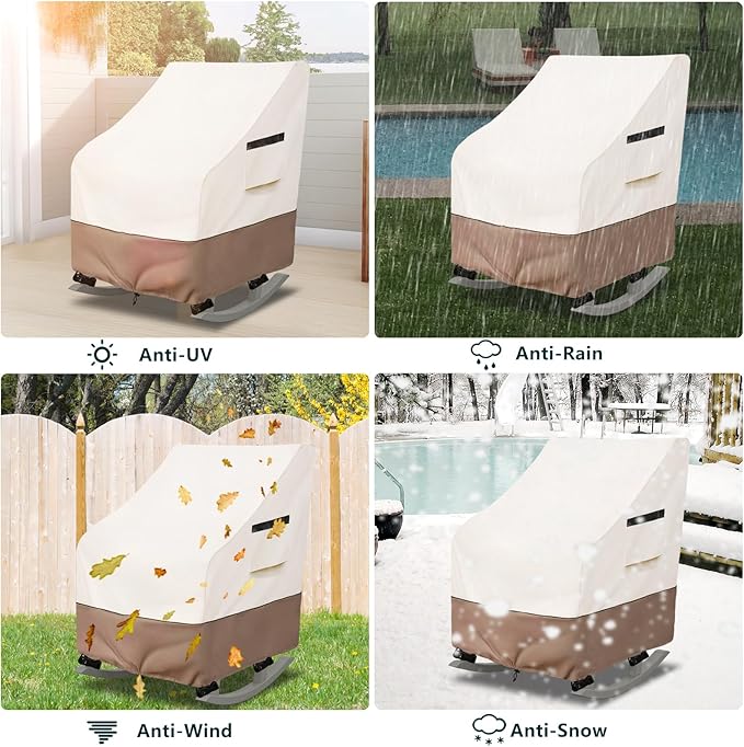Outdoor Rocking Chair Cover 2 Pack,Heavy Duty Waterproof Patio Rocking Chairs Cover for 27" W x 34" D x 45" H Presidential Rocking Chair,Beige