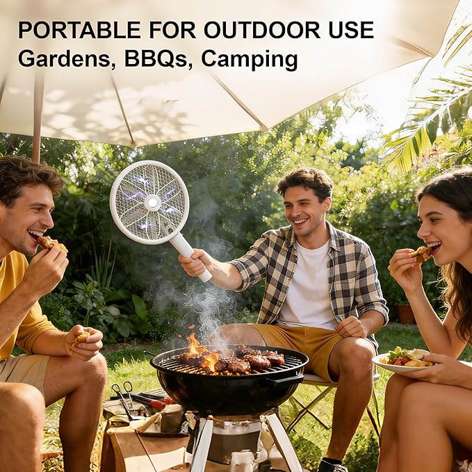 Rotating Head Electric Fly Swatter for Indoors with 16–40" Telescopic Handle, 4000V 2-in-1 UV USB Rechargeable Bug Zapper Indoor Outdoor, Fly Mosquito Zapper Killer Catcher Trap for Ceilings and Walls
