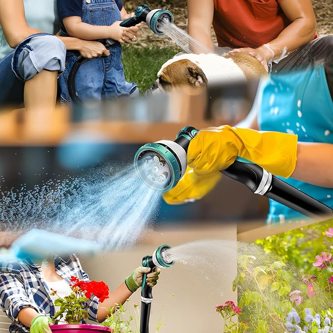Non-Expandable Garden Hose 75feet, with 10 Function Hose Nozzle, Tough & Flexible, Lightweight, Crush Resistant Fittings, Kink & Tangle Free, Rust Proof