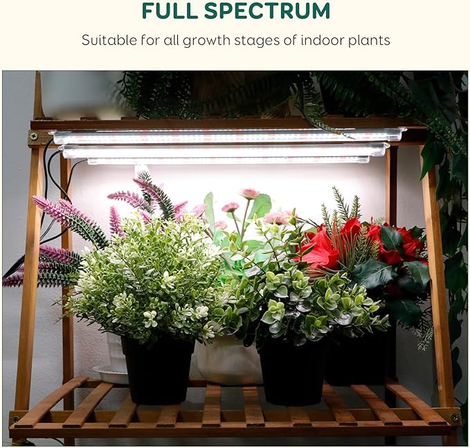 2-Bar Grow Light Strips for Indoor Plants, 16" Full Spectrum Plant Lights, 6500K Sunlike Grow Lights with 6/12/18H Timer, 5-Level Dimmable for Indoor Growing