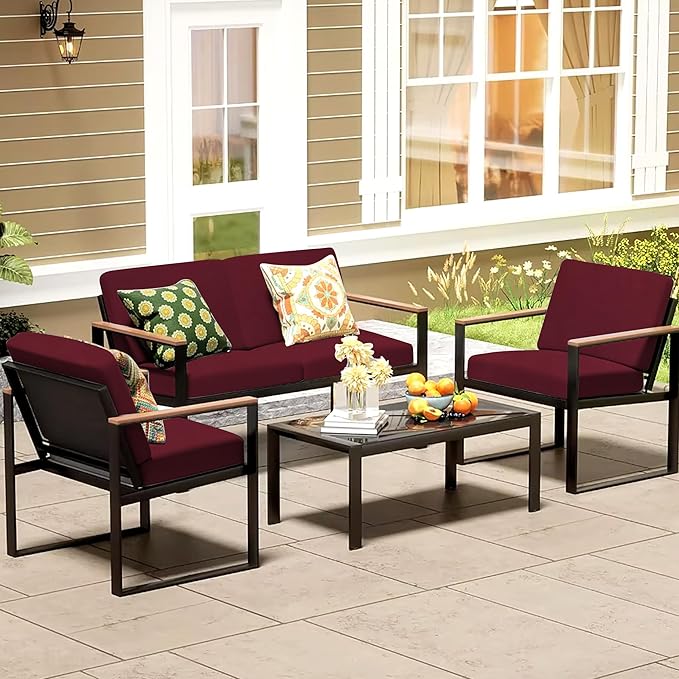 8Pcs Patio Cushion Covers,Outdoor Cushions Covers,Stretch Cushion Covers Replacement, Washable and Reusable Furniture Protectors(Wine Red)