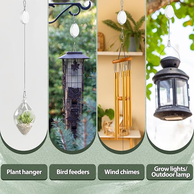 Leinuosen 4 Pack Upgraded Plant Pulleys for Hanging Plants Heavy Duty Retractable Plant Hanger, 304 Stainless Steel Rope Adjustable Climbing Hook for Garden Baskets Pots, Birds Feeder (White)