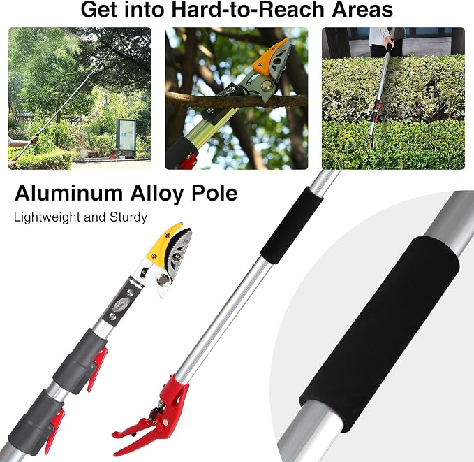 Extendable Tree Pruner, 5.6-13ft Telescopic Pole | Pruning Shear, Long Handle Tree Trimmer, Cut & Hold Bypass Clippers