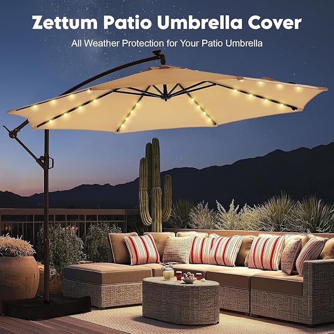 Zettum Patio Umbrella Cover - 600D Outdoor Cantilever Umbrella Cover Waterproof & Heavy Duty, Large Offset Umbrella Cover Banana Parasol Covers for 12-14 FT Umbrellas